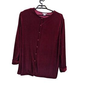 Anne Alexander top blouse button front v neck velour  Burgundy red size 3.x